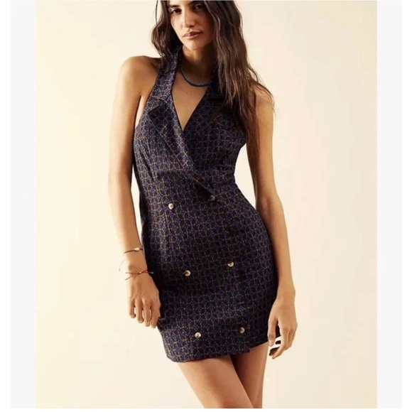 Free People Louie Blazer Mini Dress | Halter Neck Open Back | Size Small - Picture 9 of 10